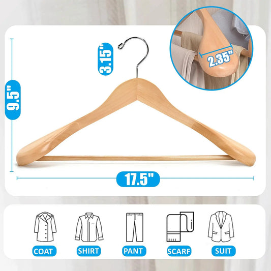 Orrivoart 2pcs Wide Shoulder Solid Wood Suit Hangers | Smooth Surface Clothing Organizer | Heavy-Duty Hangers for Sweaters, Pants & Coats