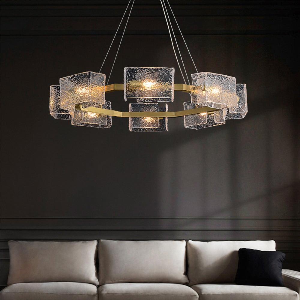 Geometric Water-ripple Textured Glass Chandelier 29''