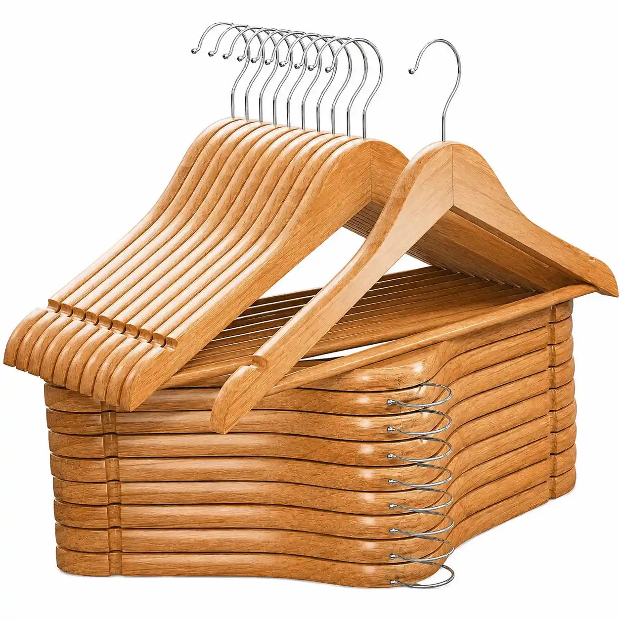 Wooden Clothes Hangers with Swivel Metal Hooks