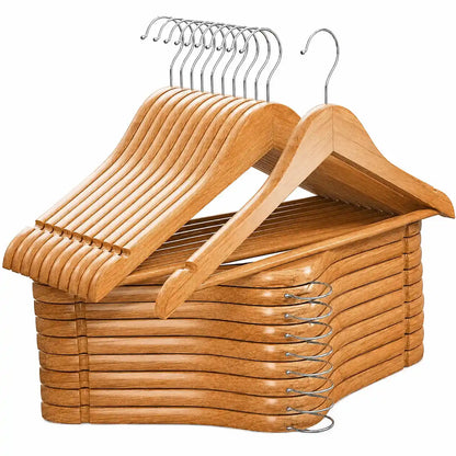 Wooden Clothes Hangers with Swivel Metal Hooks