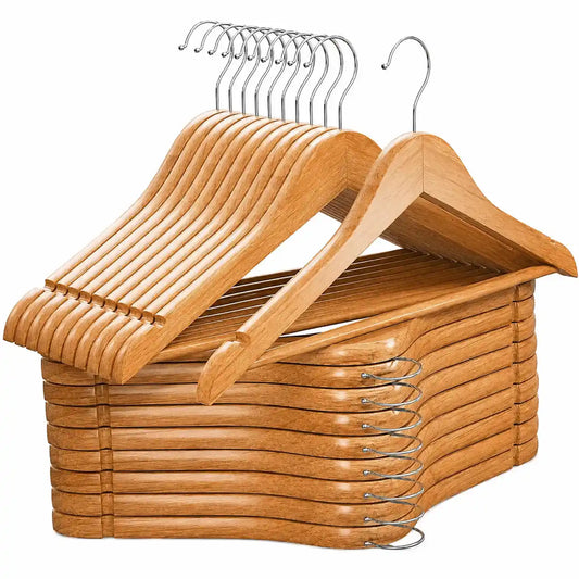 Wooden Clothes Hangers with Swivel Metal Hooks