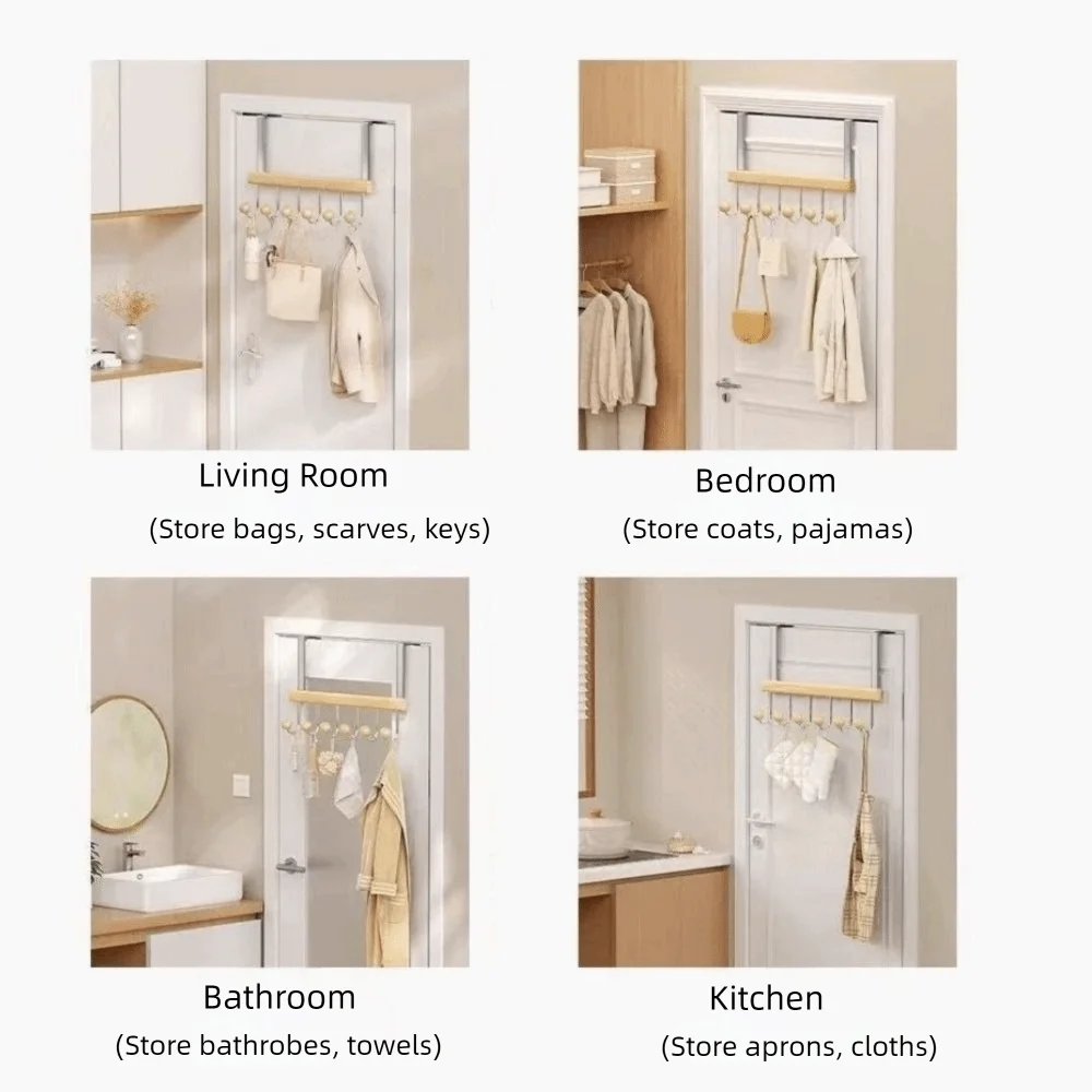 Orrivoart 6 Hooks Over The Door Hooks | Folding Large Capacity Hanging Storage Rack | Punch Free Space Saving Behind The Door Wall Hanger