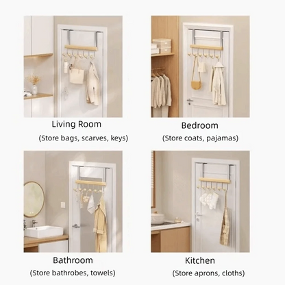 Orrivoart 6 Hooks Over The Door Hooks | Folding Large Capacity Hanging Storage Rack | Punch Free Space Saving Behind The Door Wall Hanger