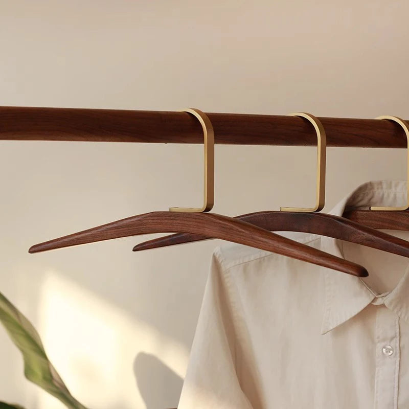Nordic Style Walnut Wood Clothes Hangers with Matte Gold Hooks