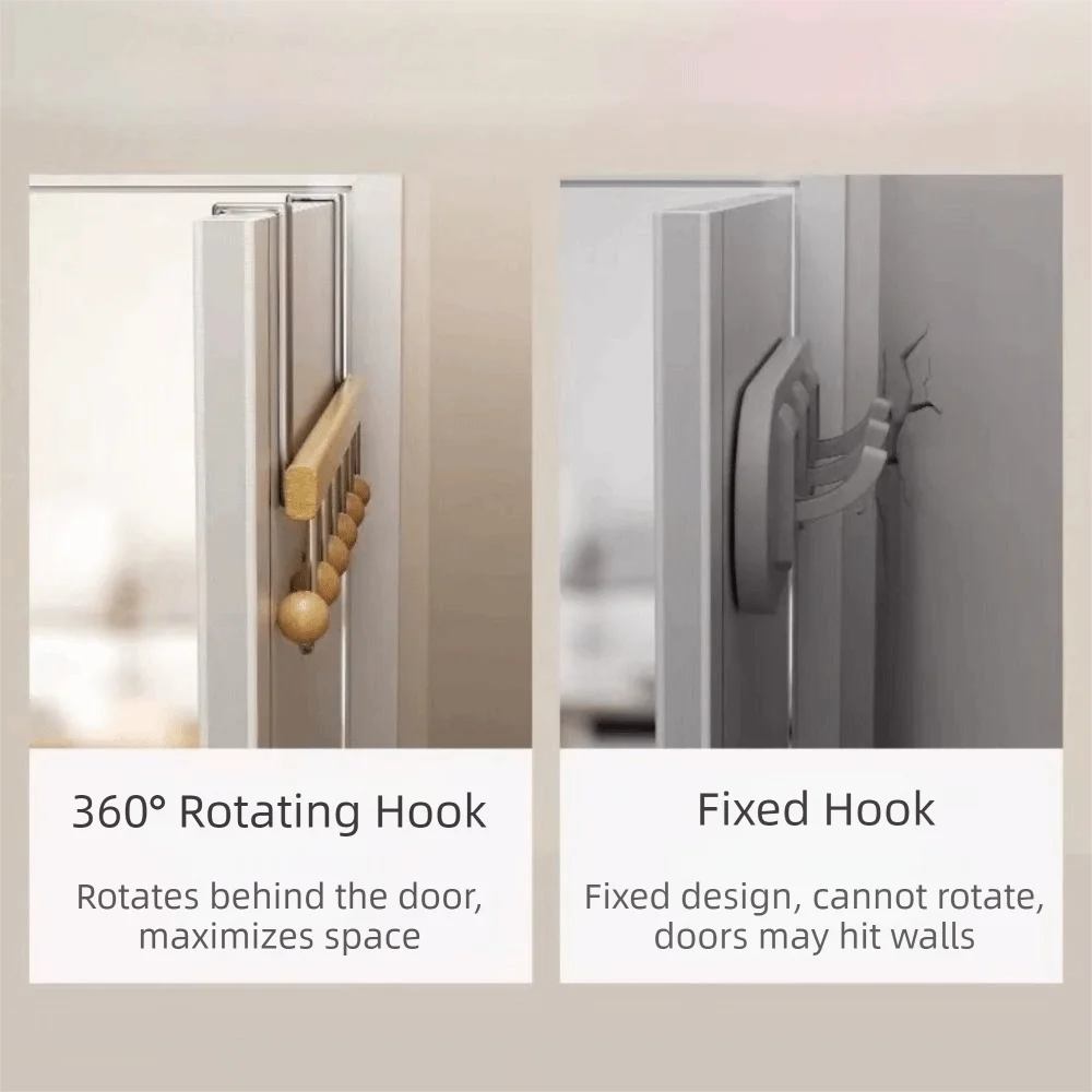Orrivoart 6 Hooks Over The Door Hooks | Folding Large Capacity Hanging Storage Rack | Punch Free Space Saving Behind The Door Wall Hanger