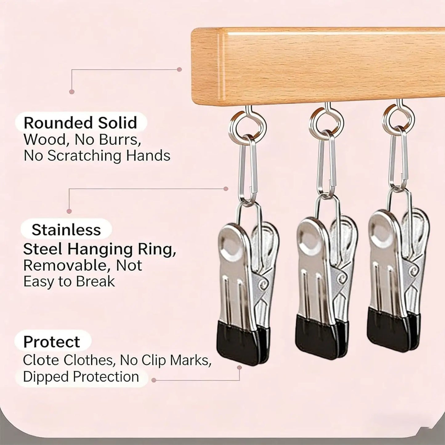Orrivoart Wood Pants Hangers with 12 Clips | Space-Saving Wardrobe Organizer | Multi-Purpose Wooden Storage Rack for Jeans, Skirts & Hats