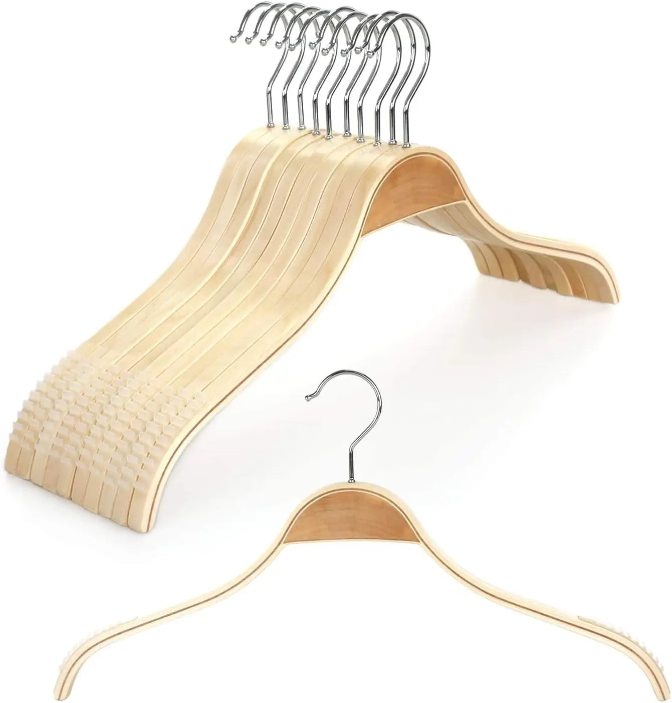 Orrivoart 10 Pcs Wood Coat Hangers | Non-Slip Design Clothing Hanging Rack | Space Saving Organizer for Trousers, Skirts, Coats & Jackets