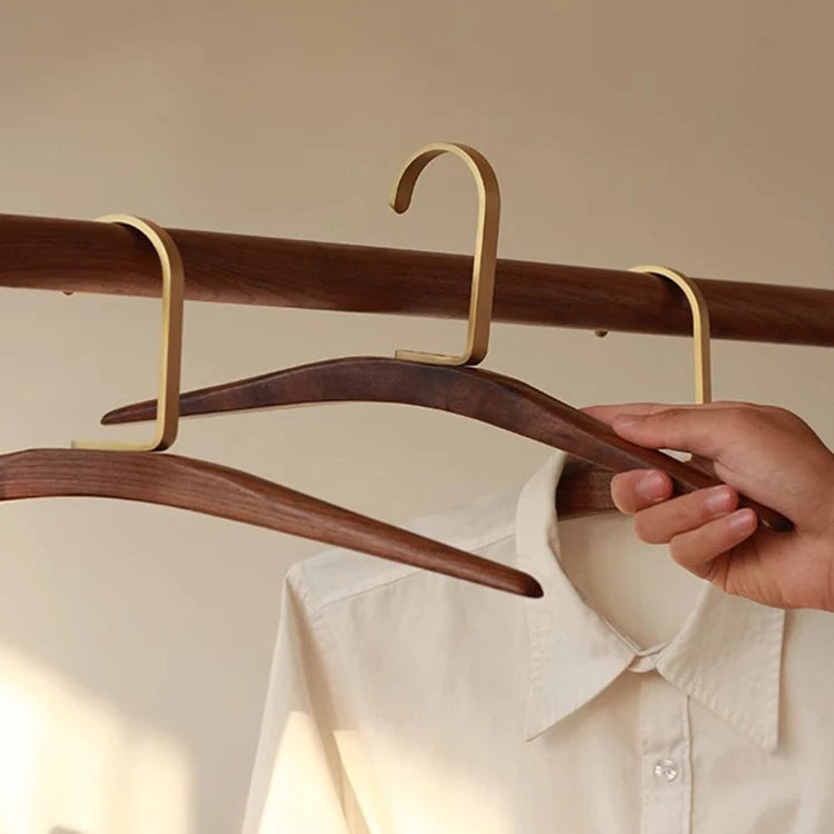Nordic Style Walnut Wood Clothes Hangers with Matte Gold Hooks