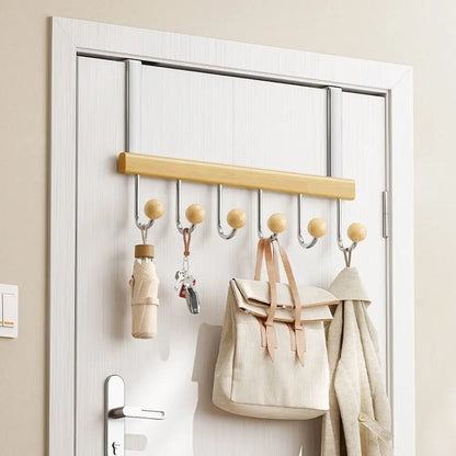 Orrivoart 6 Hooks Over The Door Hooks | Folding Large Capacity Hanging Storage Rack | Punch Free Space Saving Behind The Door Wall Hanger