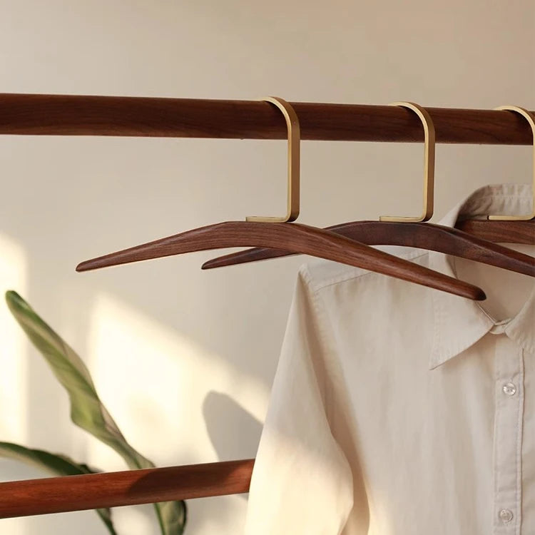Nordic Style Walnut Wood Clothes Hangers with Matte Gold Hooks