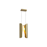 Sculptural H-Shape Curved Brushed Brass LED Pendant Light for Modern Kitchen Island or Dining Room.