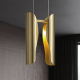 Contemporary LED suspension lamp, perfect for kitchen island lighting in brushed gold finish.